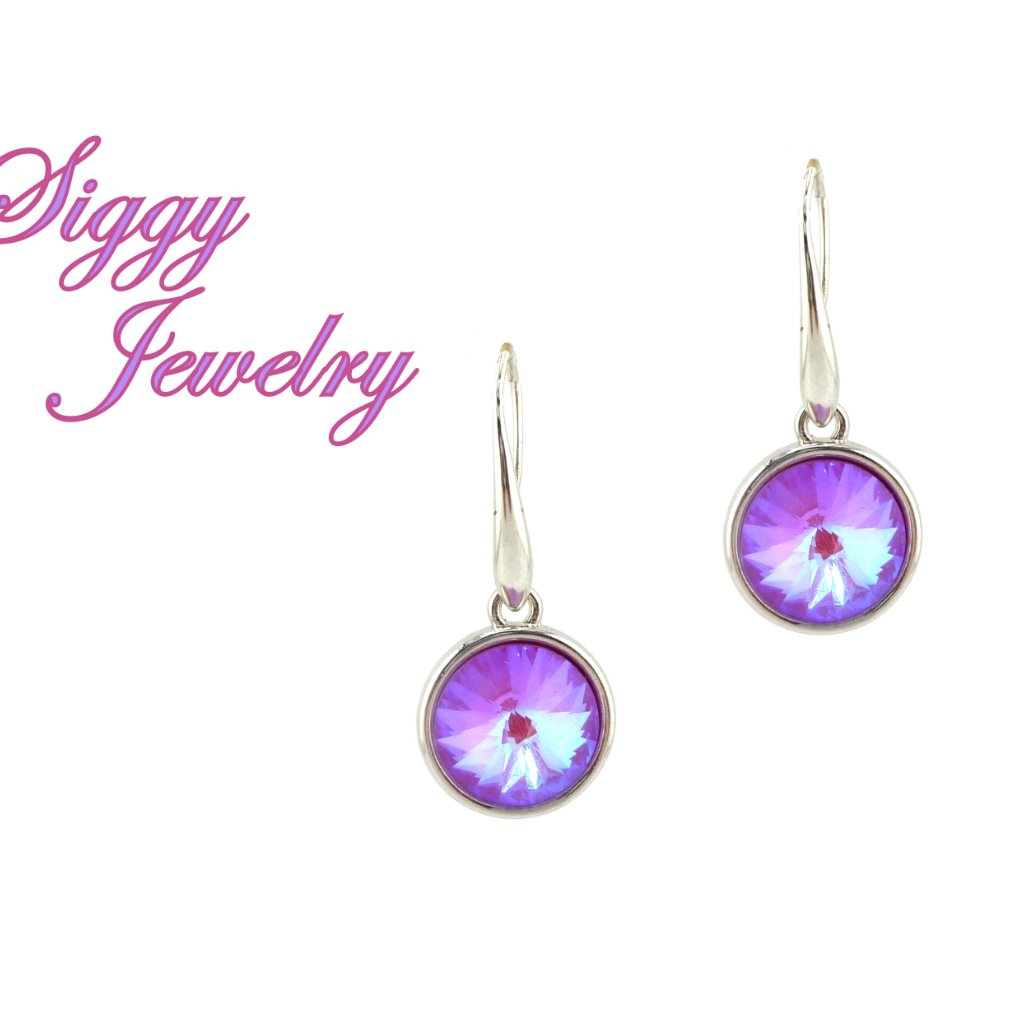 Berry Bliss Radiant 12mm Rivoli Dangle Crystal Earrings In A Silver Tone Finish